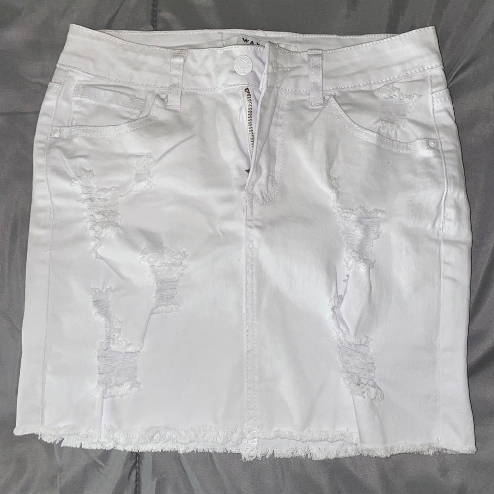 Ripped white denim skirt